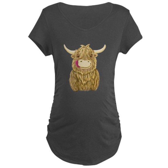 CafePress - Happy Highland Cow Maternity T Shirt - Maternity Dark T-Shirt