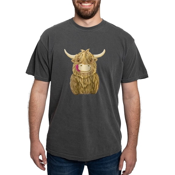 CafePress - Happy Highland Cow Men's Comfort Colors® T Shirt - Mens Comfort Colors Shirt