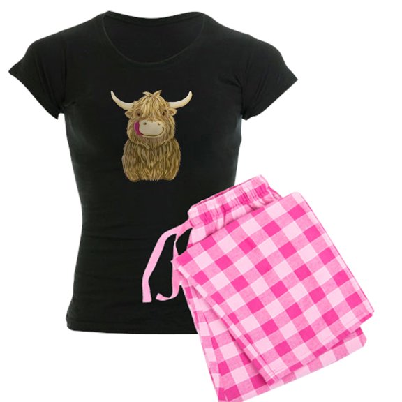 CafePress - Happy Highland Cow Pajamas - Women's Dark Pajamas