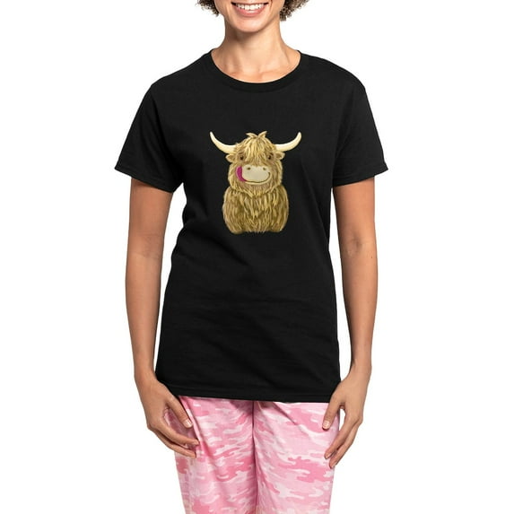 CafePress - Happy Highland Cow Pajamas - Women's Short Sleeve Print T-Shirt and Pants Dark Cotton Pajama Set