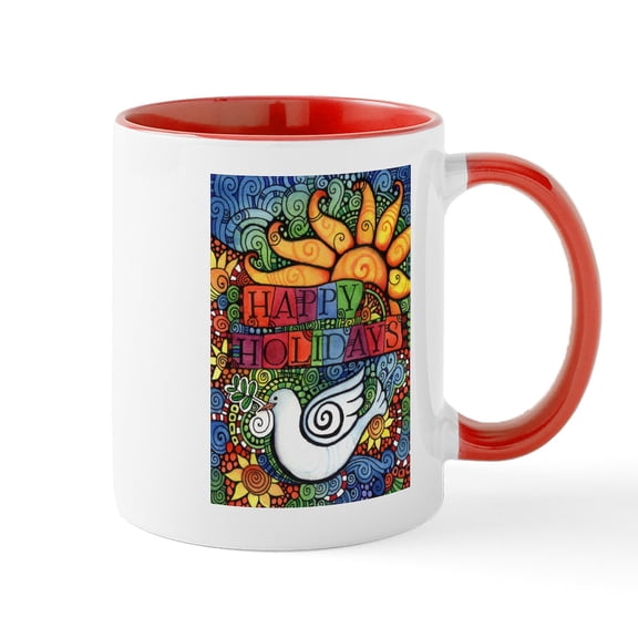 CafePress - Happy Holiday Peace Dove Mugs - 11 oz Ceramic Mug - Novelty Coffee Tea Cup