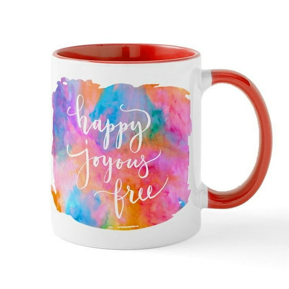 CafePress - Happy Joyous Free Mugs - 11 oz Ceramic Mug - Novelty Coffee Tea Cup