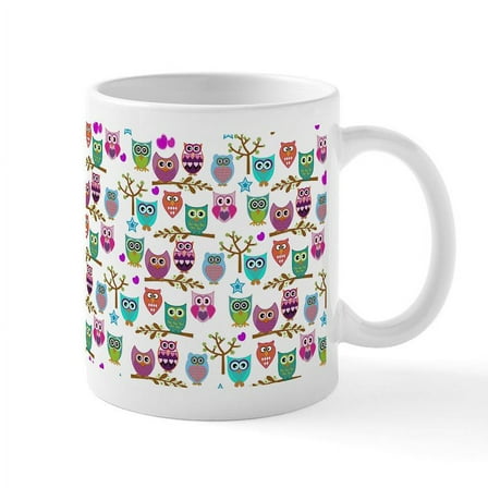 CafePress - Happy Owls Mugs - 11 oz Ceramic Mug - Novelty Coffee Tea Cup