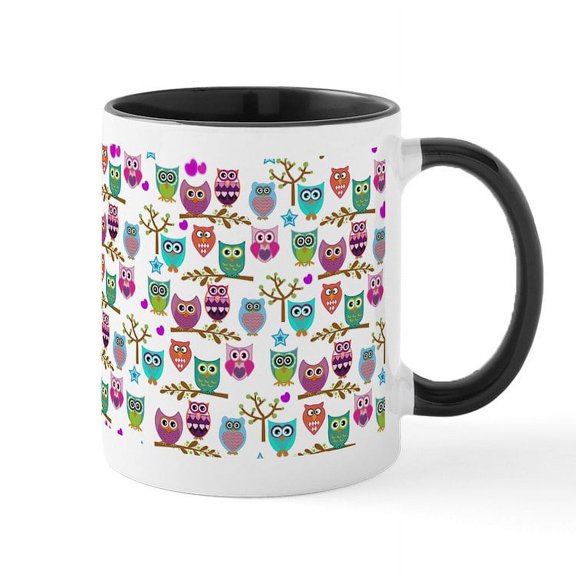 CafePress - Happy Owls Mugs - 11 oz Ceramic Mug - Novelty Coffee Tea Cup