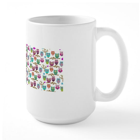 CafePress - Happy Owls Mugs - 15 oz Ceramic Large White Novelty Mug
