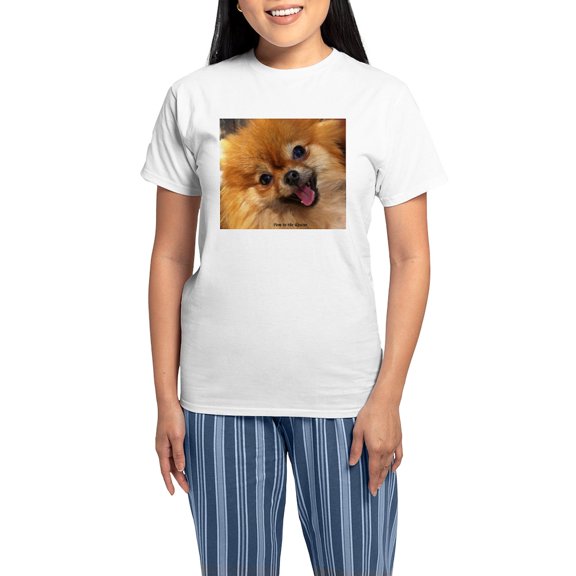 CafePress - Happy Pomeranian Women's Light Pajamas - Women's Short Sleeve Print T-Shirt and Pants Light Cotton Pajama Set