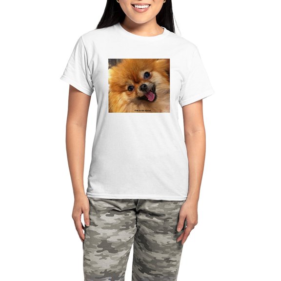 CafePress - Happy Pomeranian Women's Light Pajamas - Women's Short Sleeve Print T-Shirt and Pants Light Cotton Pajama Set