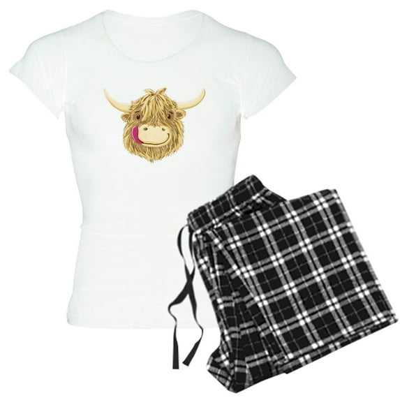CafePress - Happy Scottish Highland Cow Pajamas - Women's Short Sleeve Print T-Shirt and Pants Light Cotton Pajama Set