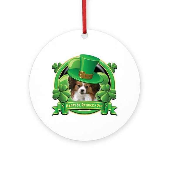 CafePress - Happy St. Patrick's Day Papillon -  Round Wood Ornament 4"