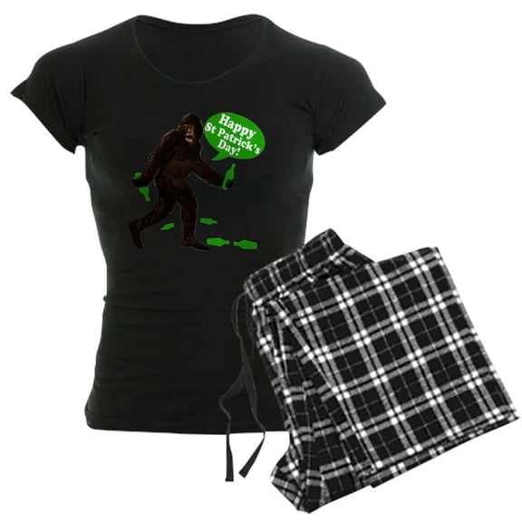 CafePress - Happy St Patricks Day Bigfoot Women's Dark Pajamas - Women's Short Sleeve Print T-Shirt and Pants Dark Cotton Pajama Set