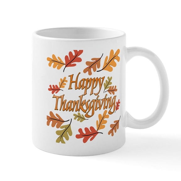 CafePress - Happy Thanksgiving Mug Mugs - 11 oz Ceramic Mug - Novelty Coffee Tea Cup