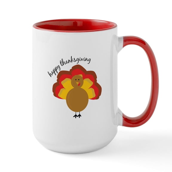 CafePress - Happy Thanksgiving Mugs - 15 oz Ceramic Large White Novelty Mug