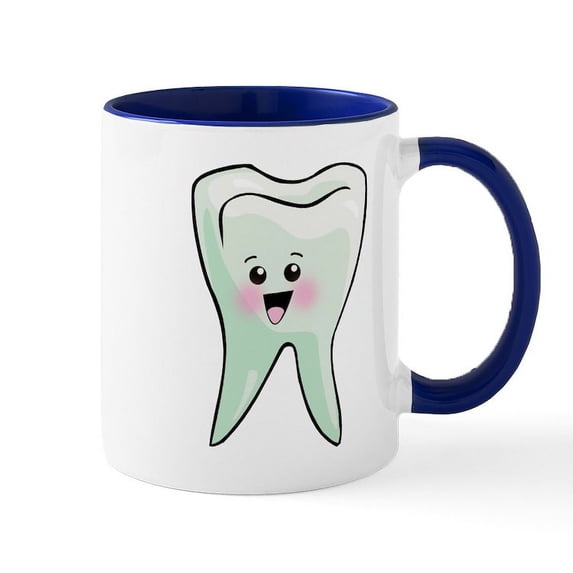 CafePress - Happy Tooth Mug - 11 oz Ceramic Mug - Novelty Coffee Tea Cup