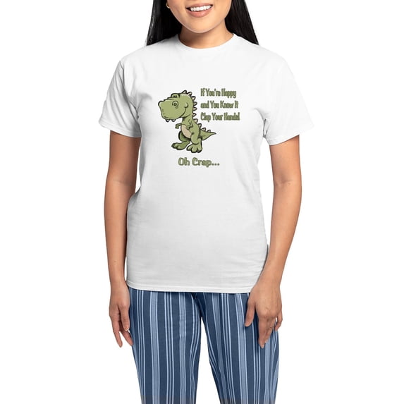 CafePress - Happy Trex Women's Light Pajamas - Women's Short Sleeve Print T-Shirt and Pants Light Cotton Pajama Set