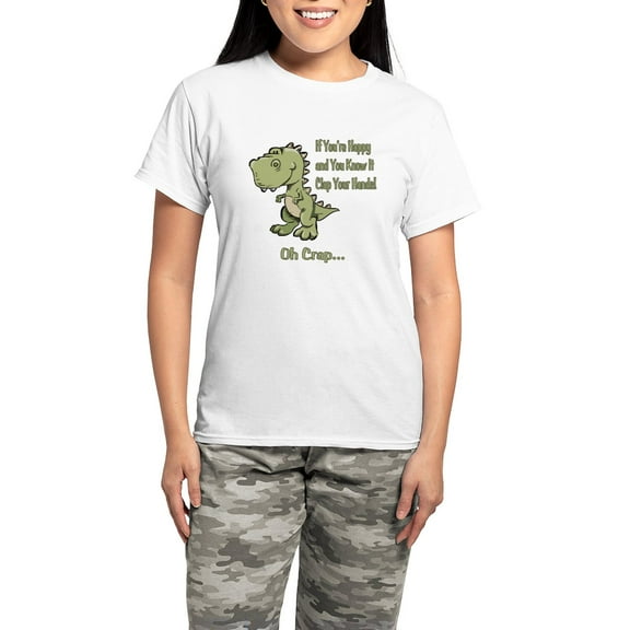 CafePress - Happy Trex Women's Light Pajamas - Women's Short Sleeve Print T-Shirt and Pants Light Cotton Pajama Set