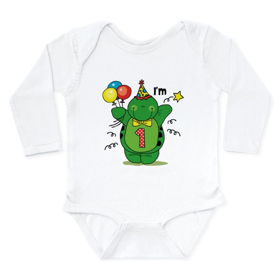 CafePress - Happy Turtle 1St Birthday Long Sleeve Infant Bodys - Long Sleeve Cotton Baby Bodysuit