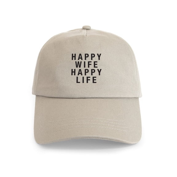 CafePress - Happy Wife Happy Life Cap - Adjustable 100% Brushed Unisex Casual Cotton Baseball Cap, Beige, 1