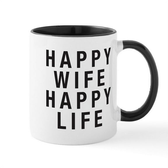 CafePress - Happy Wife Happy Life Mug - 11 oz Ceramic Mug - Novelty Coffee Tea Cup