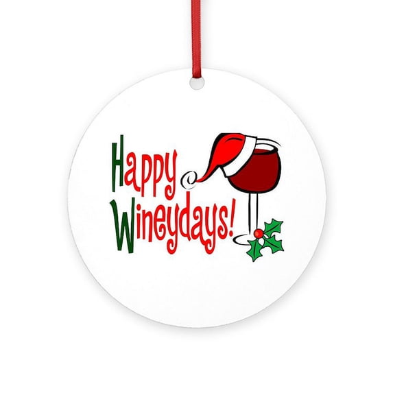 CafePress - Happy Wineydays - Round Wood Ornament 4"