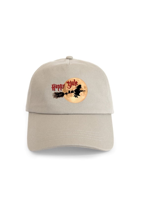 - Happy Yule - Adjustable 100% Brushed Unisex Casual Cotton Baseball Cap, Beige, 1