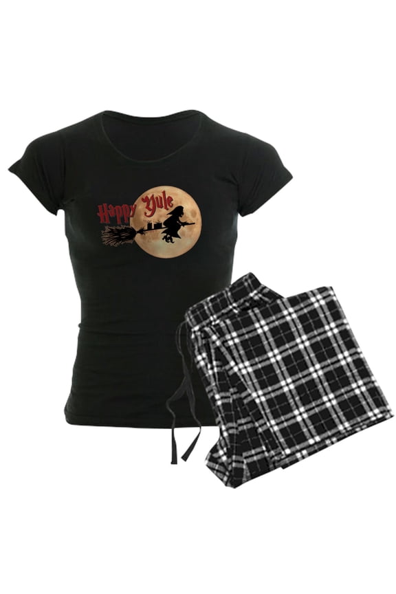 - Happy Yule Pajamas - Women's Short Sleeve Print T-Shirt and Pants Dark Cotton Pajama Set