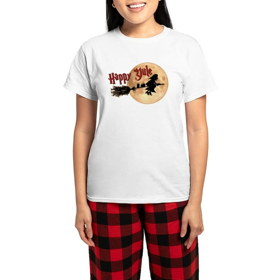 CafePress - Happy Yule Pajamas - Women's Short Sleeve Print T-Shirt and Pants Light Cotton Pajama Set