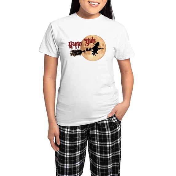 CafePress - Happy Yule Pajamas - Women's Short Sleeve Print T-Shirt and Pants Light Cotton Pajama Set