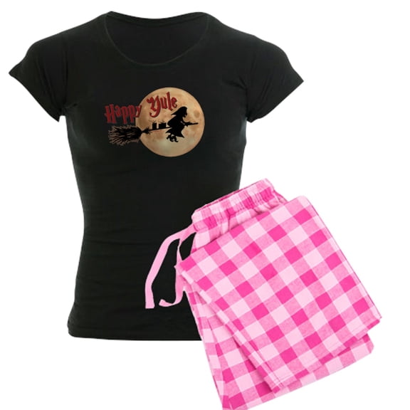 CafePress - Happy Yule Pajamas - Women's Short Sleeve Print T-Shirt and Pants Dark Cotton Pajama Set