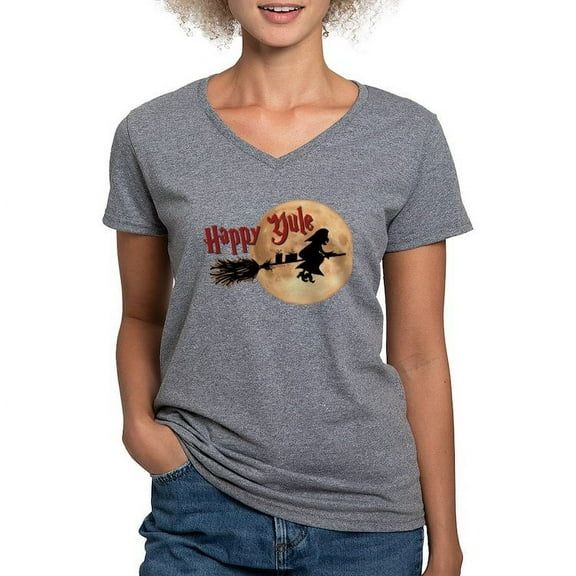 CafePress - Happy Yule T Shirt - Women's V-Neck Dark T-Shirt