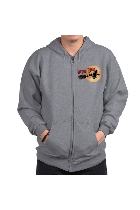 - Happy Yule Zip Hoodie - Zip Hoodie, Classic Hooded Sweatshirt with Metal Zipper