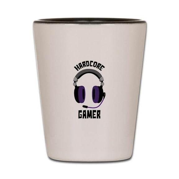 CafePress - Hardcore Gamer - White/Black Shot Glass, Unique and Funny Shot Glass