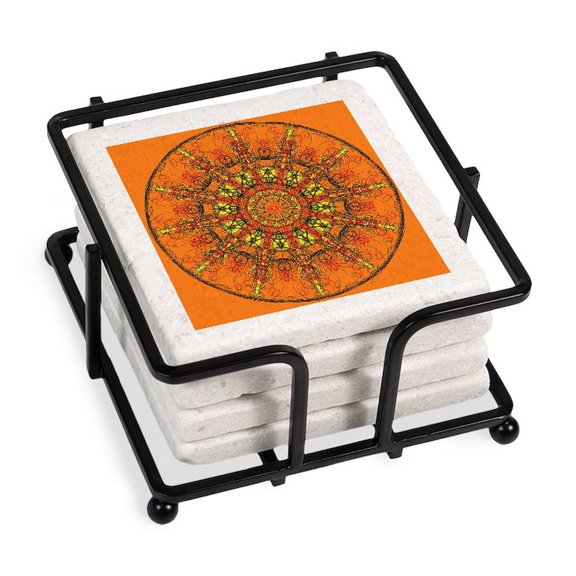 CafePress - Harmony In Orange - Tile Coaster, Drink Coaster Set of 4 w/ holder