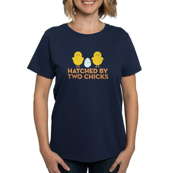 CafePress - Hatched By Two Chicks Women's T Shirt - Women's Traditional Fit Dark T-Shirt