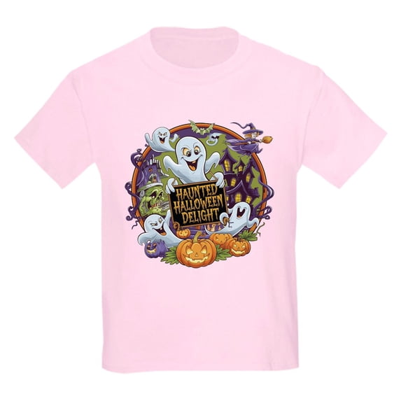 CafePress - Haunted Halloween Delight: Spooky Seasonal Design Kids T Shirt - Light Classic Kids Graphic, Short Sleeve T-Shirt, Sizes XS-XL