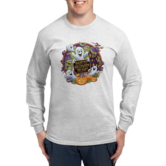 CafePress - Haunted Halloween Delight: Spooky Seasonal Design Men's Long Sleeve T Shirt - Unisex Cotton Long Sleeve T-Shirt