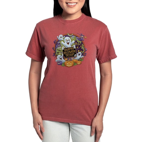 CafePress - Haunted Halloween Delight: Spooky Seasonal Design Women's Comfort Colors® T Shirt - Womens Comfort Colors® Shirt