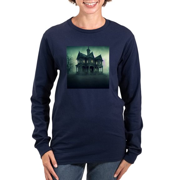 CafePress - Haunted House Women's Long Sleeve T Shirt - Women's Long Sleeve Graphic Tee Casual Fit