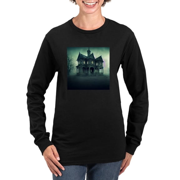 CafePress - Haunted House Women's Long Sleeve T Shirt - Women's Long Sleeve Graphic Tee Casual Fit