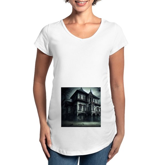 CafePress - Haunted House Women's Maternity T Shirt - Cotton Maternity T-shirt, Cute & Funny Pregnancy Tee