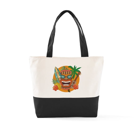 CafePress - Hawaii Tiki Surfing Ukulele - Two Tone, 100% Cotton, Zipper Tote Bag