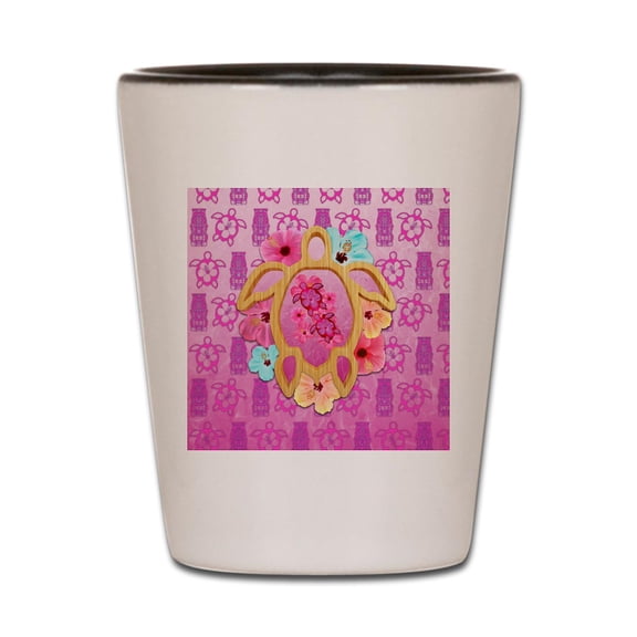 CafePress - Hawaiian Pink Honu - White/Black Shot Glass, Unique and Funny Shot Glass