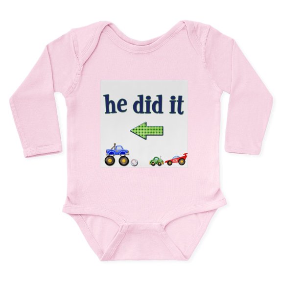 CafePress - He Did It... (Left) Infant Creeper Body Suit - Long Sleeve Cotton Baby Bodysuit