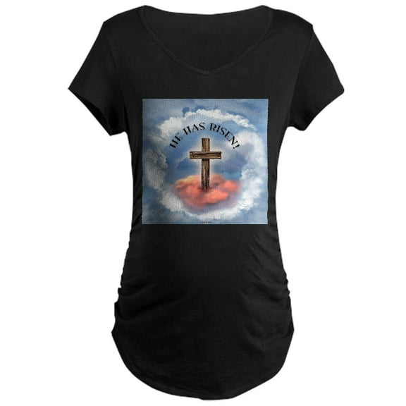CafePress - He Has Risen Rugged Cross With Clouds Maternity T Shirt - Maternity Dark T-Shirt