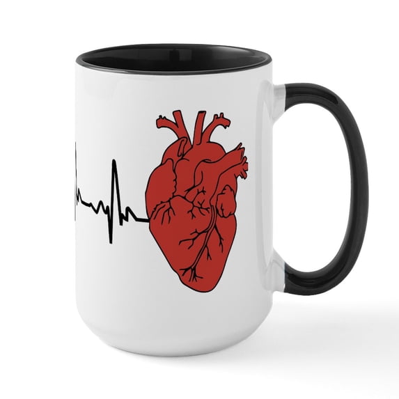 CafePress - Heart Cardiograph - 15 oz Ceramic Large White Novelty Mug