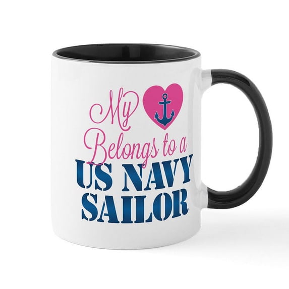CafePress - Heart Navy Sailor Mug - 11 oz Ceramic Mug - Novelty Coffee Tea Cup