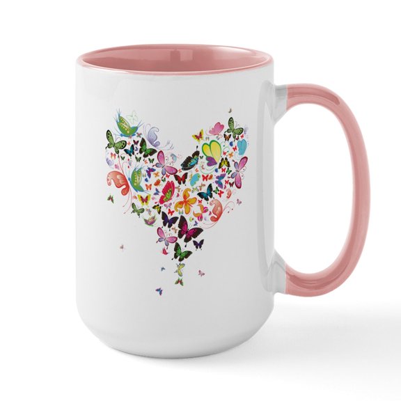 CafePress - Heart Of Butterflies - 15 oz Ceramic Large White Novelty Mug