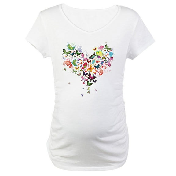 CafePress - Heart Of Butterflies Maternity T Shirt - Cotton Maternity T-shirt, Cute & Funny Pregnancy Tee