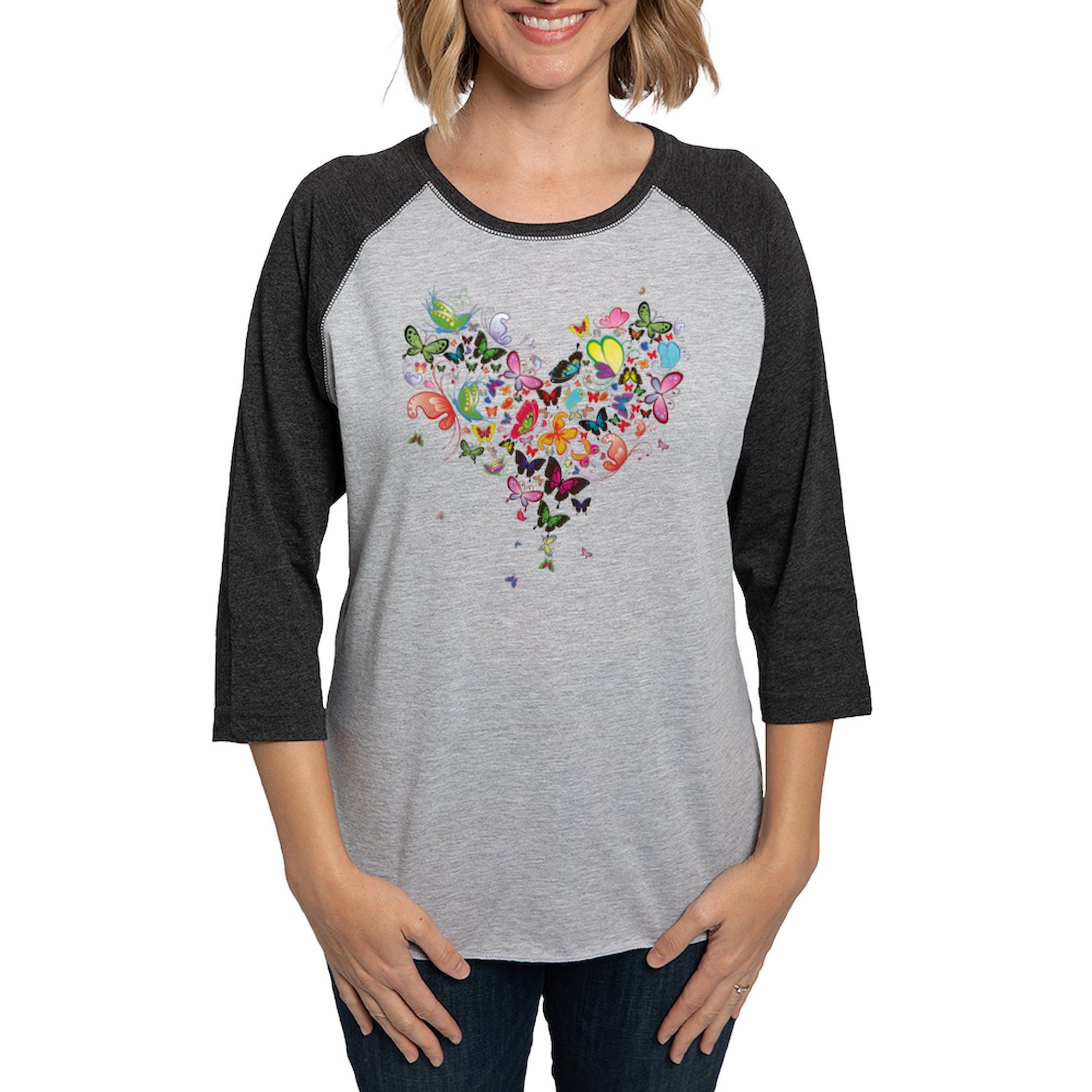 CafePress - Heart Of Butterflies Women's Baseball T Shirt - Womens Baseball Tee