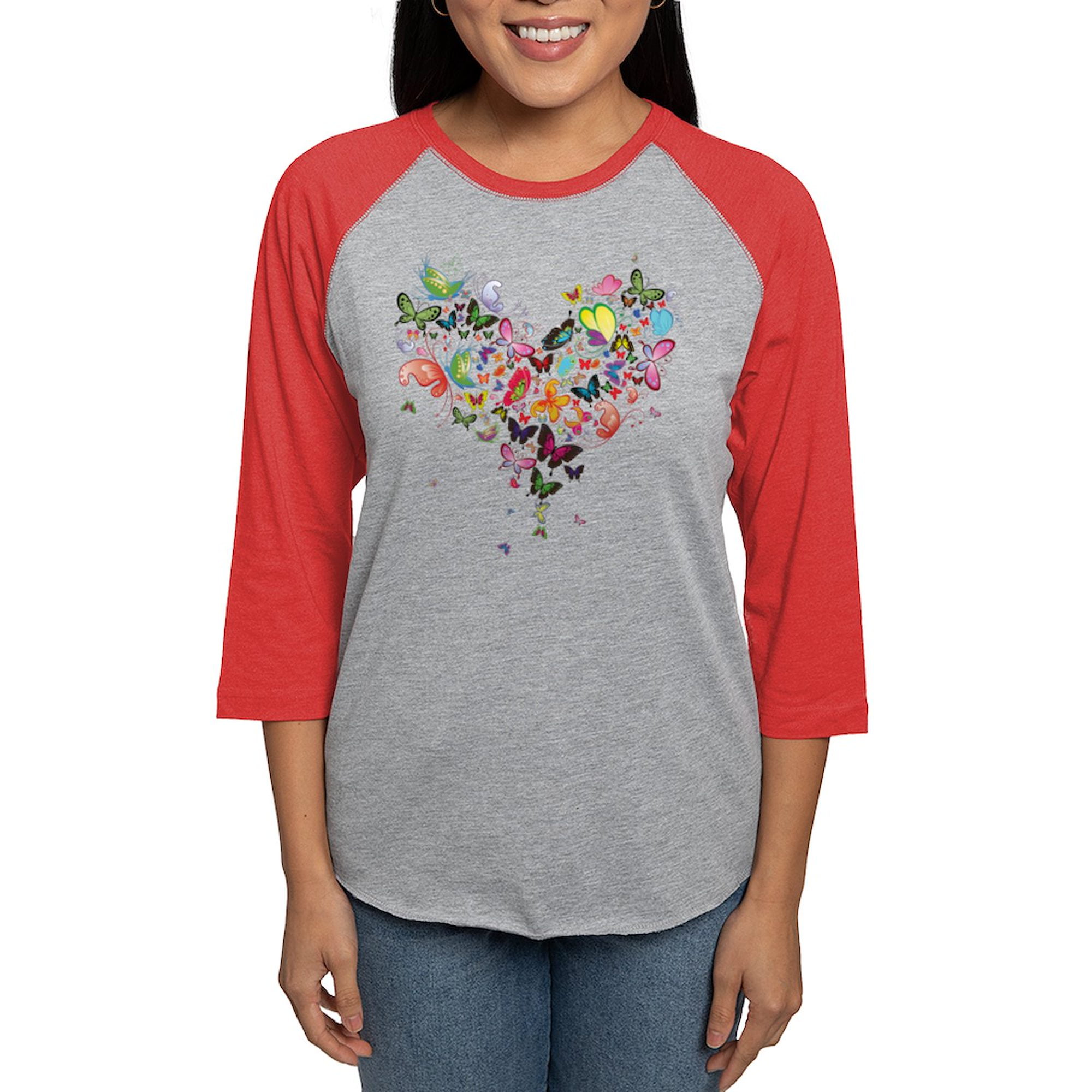 CafePress - Heart Of Butterflies Women's Baseball T Shirt - Womens Baseball Tee