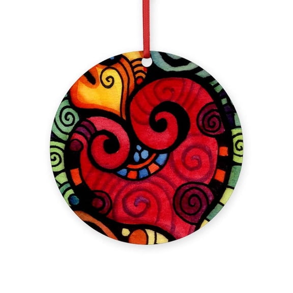 CafePress - Heart On Fire -  Round Wood Ornament 4"